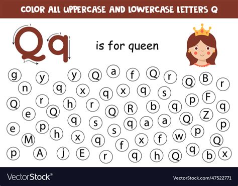 Dot All Letters Q Educational Worksheet Royalty Free Vector