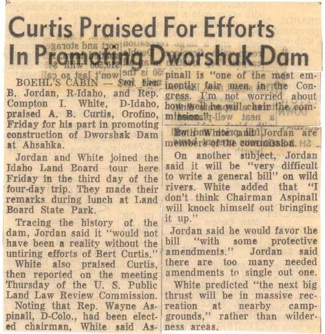 Curtis Praised For Efforts in Promoting Dworshak Dam | Dworshak Dam ...