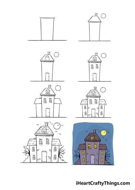 Haunted House Drawing How To Draw A Haunted House Step By Step