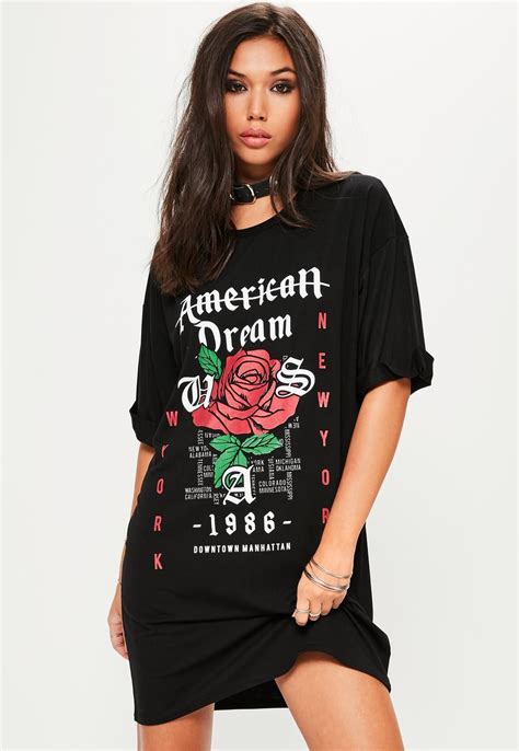 Missguided Black Oversized Graphic Print Tshirt Dress Women Dress