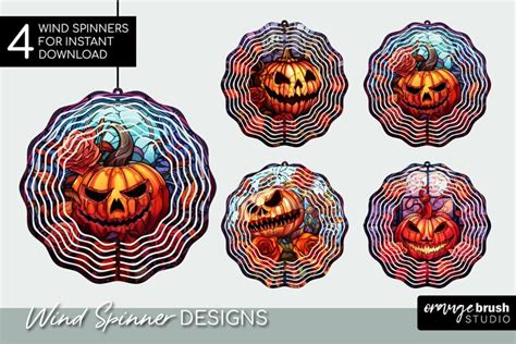 Jack O Lantern Stained Glass Halloween Wind Spinner Bundle