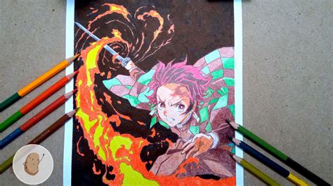 Time lapse speed paint of tanjiro with cheap color pencils Speed Paint ...