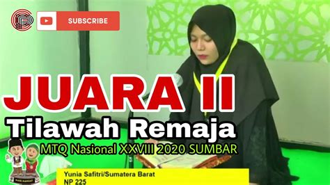 Yunia Safitri JUARA II Cabang Tilawah Remaja Putri Utusan SUMBAR MTQ