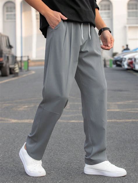 Manfinity Hypemode Loose Fit Mens Solid Color Straight Leg Pants With