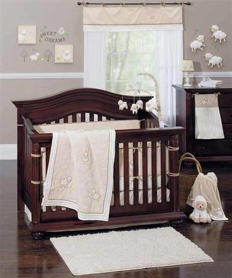 Crown Crafts Ivory And Brown Little Lamb 14 Piece Nursery Set Dark