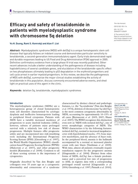 Pdf Efficacy And Safety Of Lenalidomide In Patients With