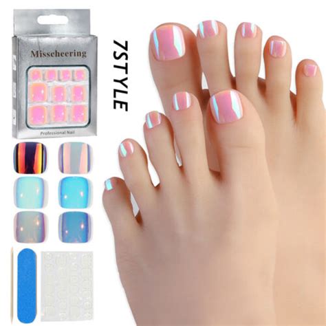 Fake Toe Nail Acrylic False Toenail Cat Eye Glitter Nails Patches Press On Nail Ebay