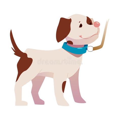 Cute Puppy with Brown Spot and Blue Collar Leading by Leash Vector Illustration Stock ...