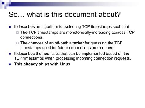 Ppt On The Generation Of Tcp Timestamps Draft Gont Tcpm Tcp