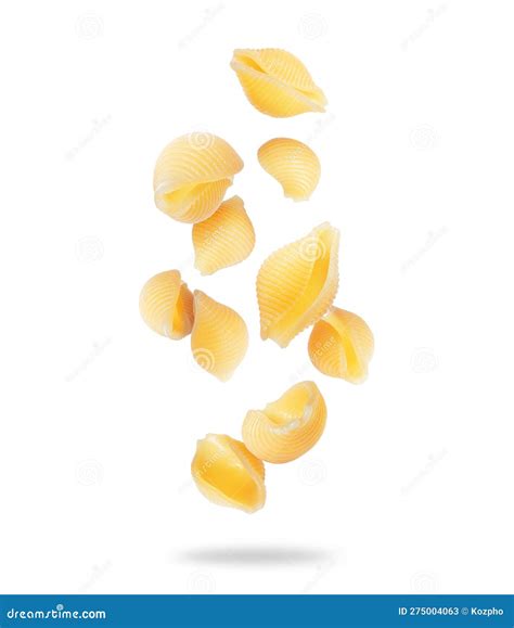 Tasty Macaroni In The Air Close Up Isolated On A White Background Stock