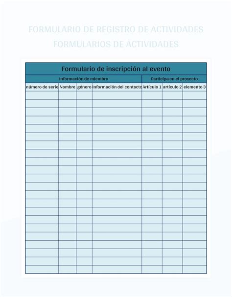 Plantilla De Excel Formulario De Registro De Actividades Formularios De