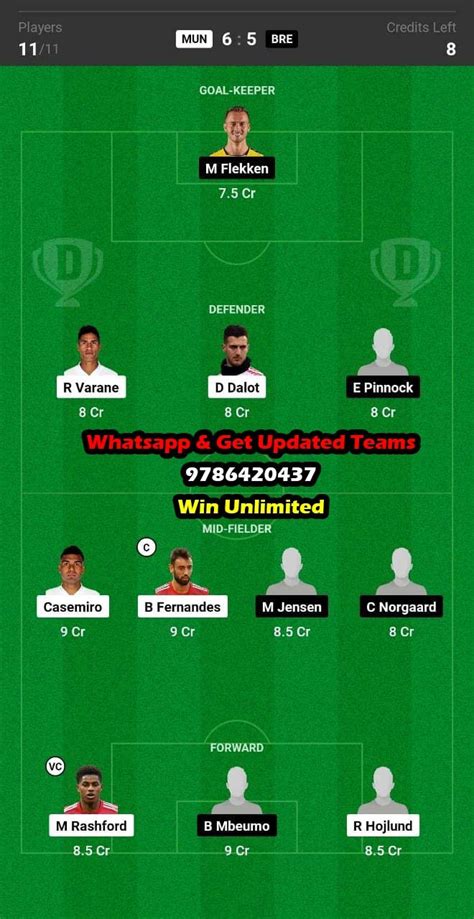 Mun Vs Bre Dream11 Team Fantasy Prediction Premier League