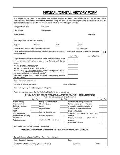 General Medical History Forms 100 Free Word Pdf