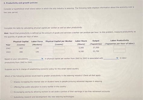 Solved Productivity And Growth Policies Consider A Chegg