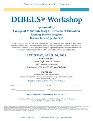 Fillable Online Catholiccincinnati Dibels Workshop Archdiocese Of