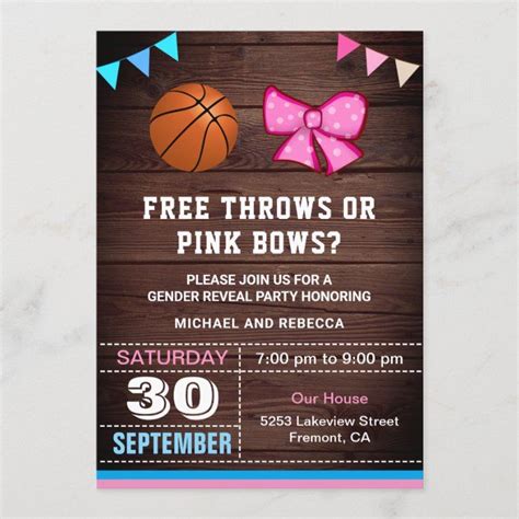 Free Throws Or Pink Bows Gender Reveal Party Invitation Zazzle