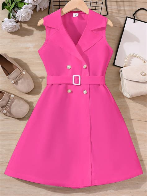 Girls Double Breasted Belted Vest Dress Cute Dress Outfits Pink