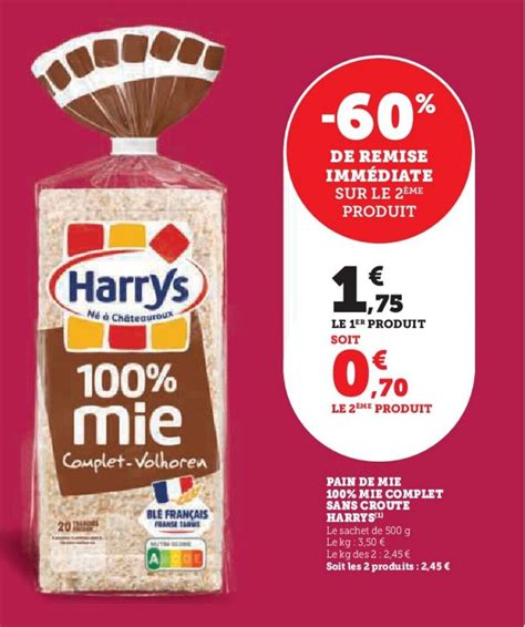 Promo Pain De Mie Mie Complet Sans Croute Harrys Chez Super U