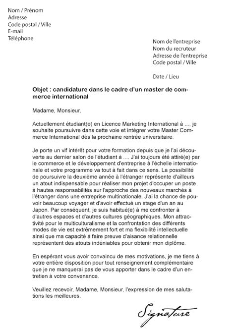 Lettre de motivation Master Commerce International Modèle de Lettre