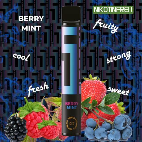 PreisPirat24 5EL E Shisha BERRY MINT ca 600 Züge NO Nikotin 550mAh