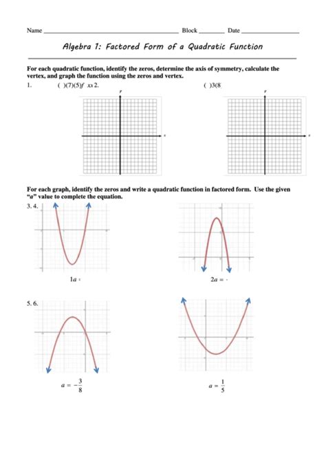 Factored Form Of A Quadratic Function printable pdf download