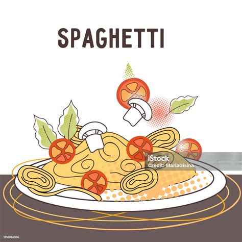 Spanduk Atau Poster Dengan Sepiring Spaghetti Yang Dimasak Ilustrasi