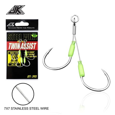 Jk 3pack Wear Resistant Jigging Hook Steel Wire Jig Twin Assist Hooks