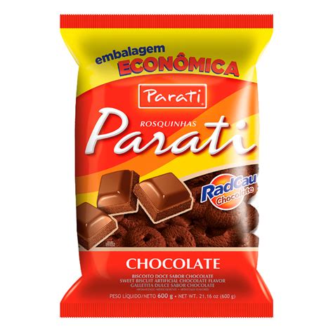 BISCOITO ROSQUINHA CHOCOLATE PARATI PACOTE 600G EMBALAGEM ECONÔMICA