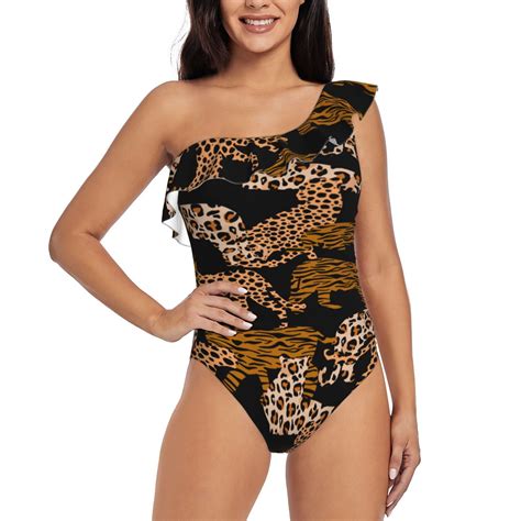 Pofeuu Leopard Print Print Women's One Piece Swimsuits One Shoulder