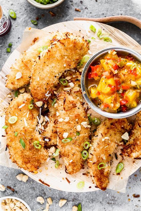 Baked Coconut Chicken Tenders With Warm Mango Salsa Cooking For Keeps