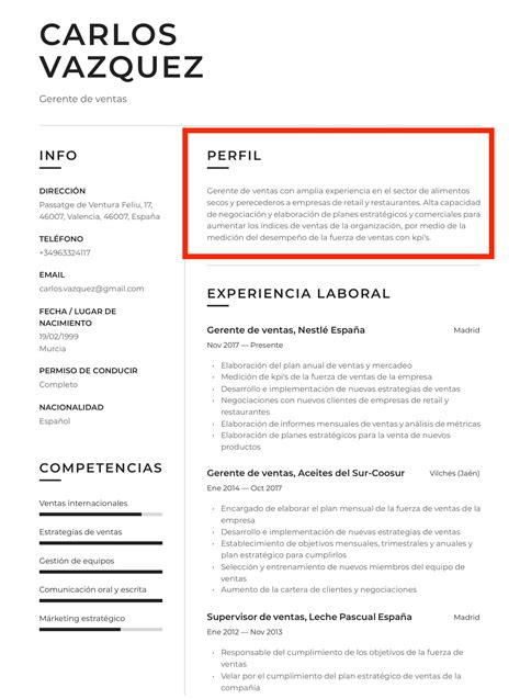 Perfil Profesional En El Currículum Crear Un Currículum Vitae