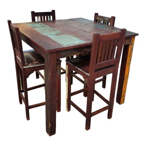 indonesian high top wood dining table set  pieces chairish