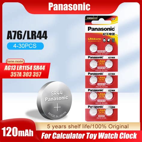 Panasonic A76 LR44 AG13 357 SR1154 LR1154 SR44 LR 44 1 5V Alkaline