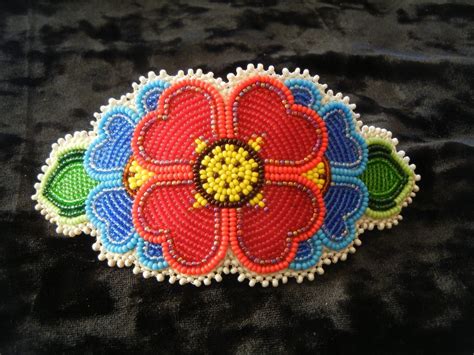 Native American Beaded Red Flower Barrette Shoshone Bannock Excellent