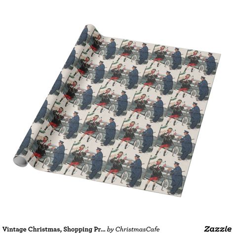 Vintage Christmas Shopping Presents Policeman Wrapping Paper Zazzle