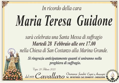 Messa Di Trigesimo per Maria Teresa Guidone martedì 28 febbraio 2023