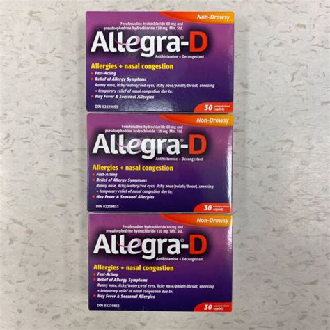 Lot Of 3 Allegra D 12 Hour Allergy Nasal Congestion Tablets 30 Caplets Exp 2022 Ebay