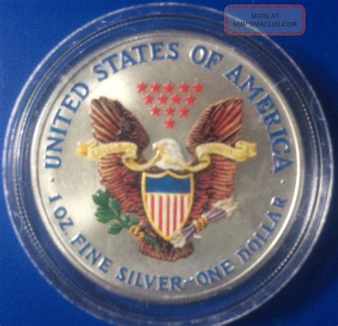 2001 Colorized American 1 Oz Silver Eagle Coin. 999 Fine Silver (two Sided)