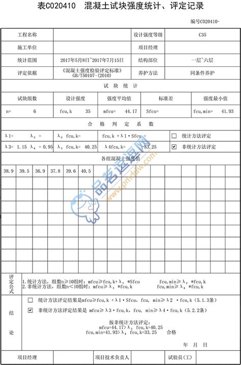 C020410 混凝土试块强度统计、评定记录（同养 Gb50204 2015）品茗逗逗网品茗施工软件服务平台