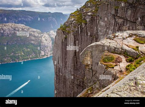 Preikestolen Pulpit Rock Meters Over Lysefjord Lyse Fjord In