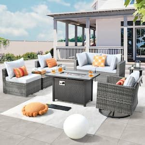 Weaxty W Daffodil B Gray 8 Piece Wicker Patio Storage Fire Pit