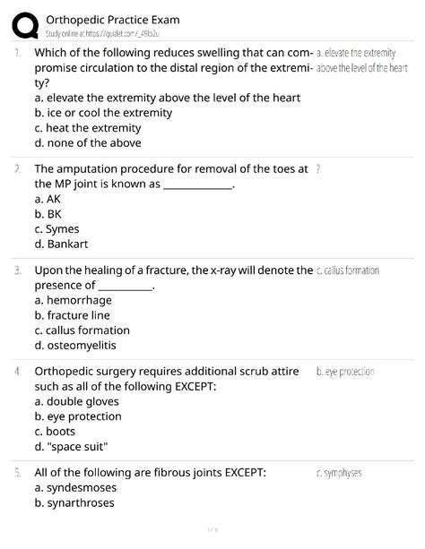 Orthopedic Practice Exam / Score 100% / 2025 Update / Nursing & Medical