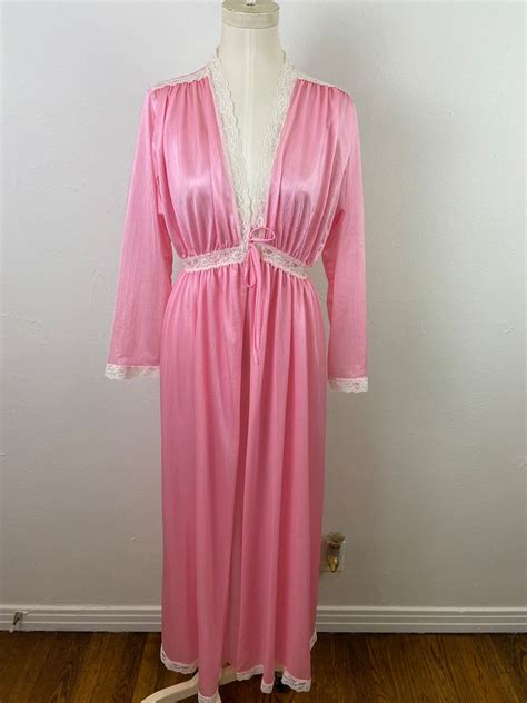 Vintage S Bubble Gum Pink Elegant Long Sleeve Nightgown Set By