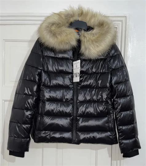 Zara Black Shiny Comfortemp Thermal Insulation Puffer Jacket Coat Size