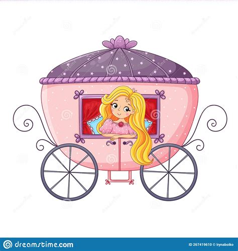 Cute Little Princess and Carriage. Cheerful Princess Cartoon Character ...