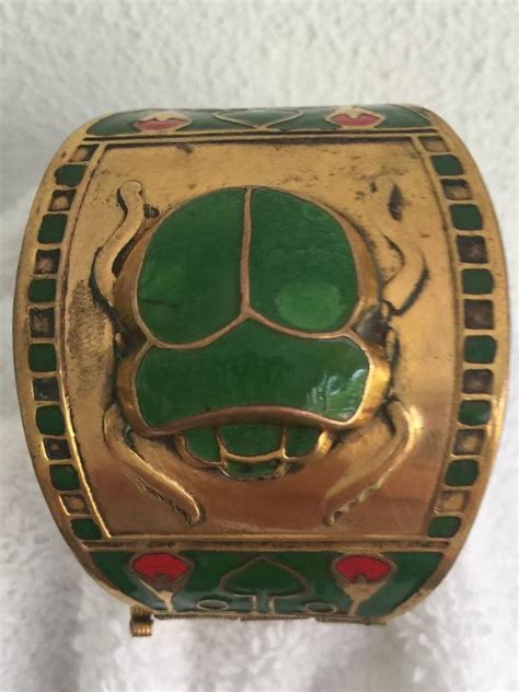 Egyptian Revival Brass Or Enamel Scarab Cuff Bracelet At 1stdibs