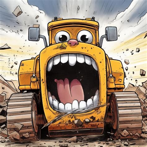 Bulldozer De Dibujos Animados En Estado De Shock Foto Premium