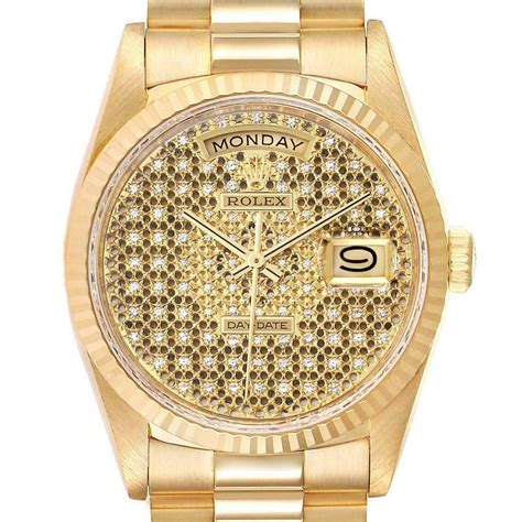 Rolex Day Date Yellow Gold Champagne Diamond Dial Bezel Da Vinci