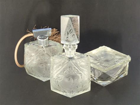 Bohemian Czech Art Deco Glass Perfume Bottle Vanity Set By Rudolf