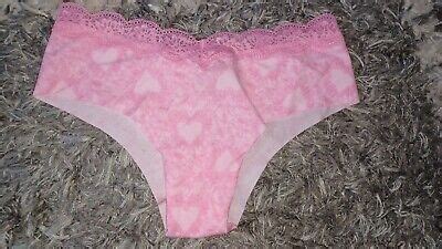 New Vs Pink No Show Lace Trim Cheekster Panty Size Small Pink Hearts Ebay